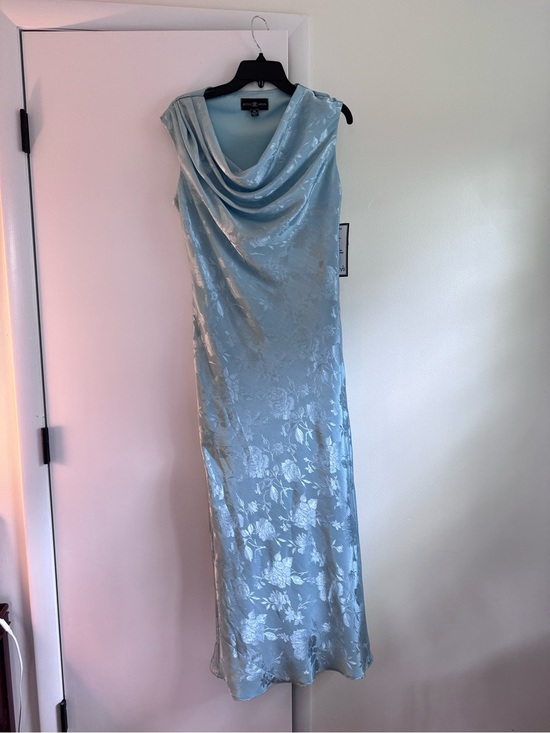 Betsy & Adam Dresses & Skirts - Betsy & Adam floral jacquard gown in dusty blue with a cowl neckline